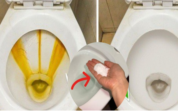 Toilet lid is yellowed. Pour this on and it's clean as new. Find out now.