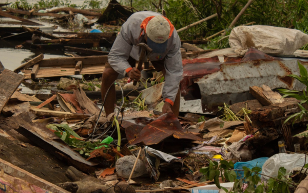 Houses in Pandan, Catanduanes, flattened by Typhoon Pepito